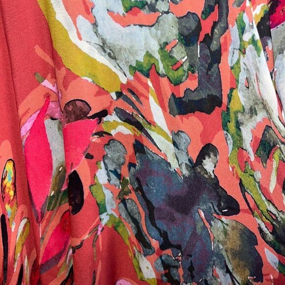 Women's Soft Surroundings Red Watercolor Floral Viscose Colllared Midi Dress Sm - Picture 5 of 13